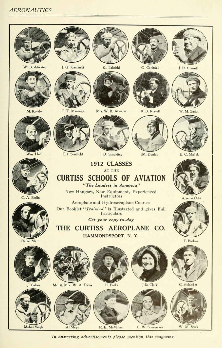 Glenn Curtiss flight school students, 1912